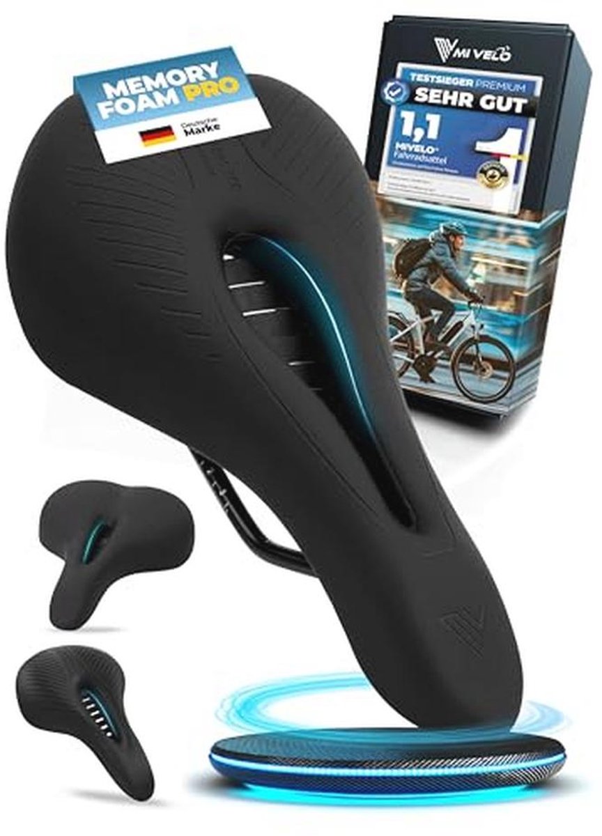 MIVELO Comfort Pro Fietszadel voor Dames en Heren – Ergonomisch Traagschuim – Zwart