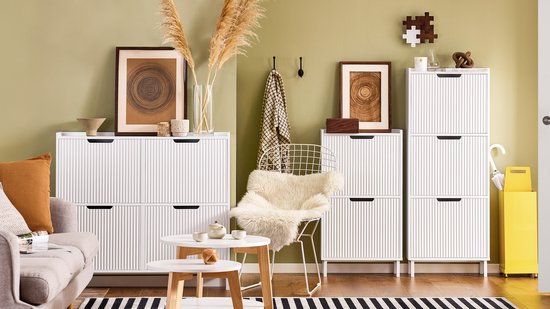 SoBuy FSR177-L-W Schoenenkast Wit - Smal met 4 Kleppen & 8 Planken
