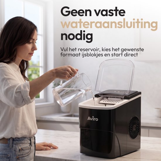 Aviro Ijsblokjesmachine XL - 2L - Met IJsschep - IJsblokjesmaker - 16KG / 24U - Zelfreinigingsfunctie - Zwart