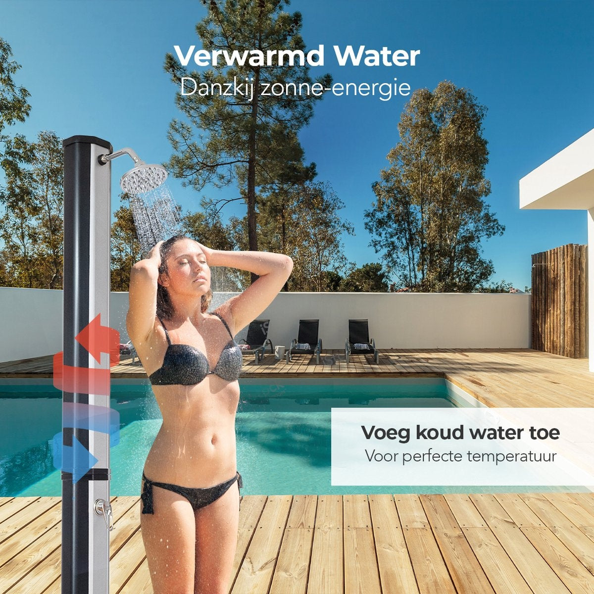 LifeGoods Buitendouche - Solar - 360° Draaibare Douchekop - 35L - Zwart/Zilver