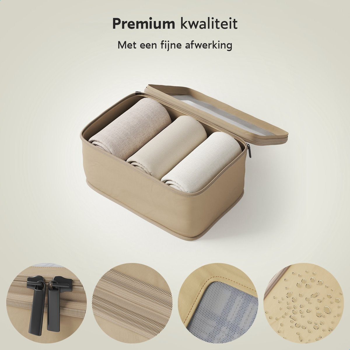 ONYX Compressie Packing Cubes - 7 stuks - Koffer Organizer Set - Compressie rits - Voor koffers en tassen - Bagage & Backpack Compression - Beige