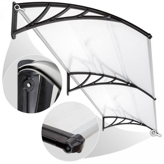 tectake Afdak voor deur – Weerbestendig & Lichtdoorlatend – 300 x 93 x 5 cm – Zwart/Transparant