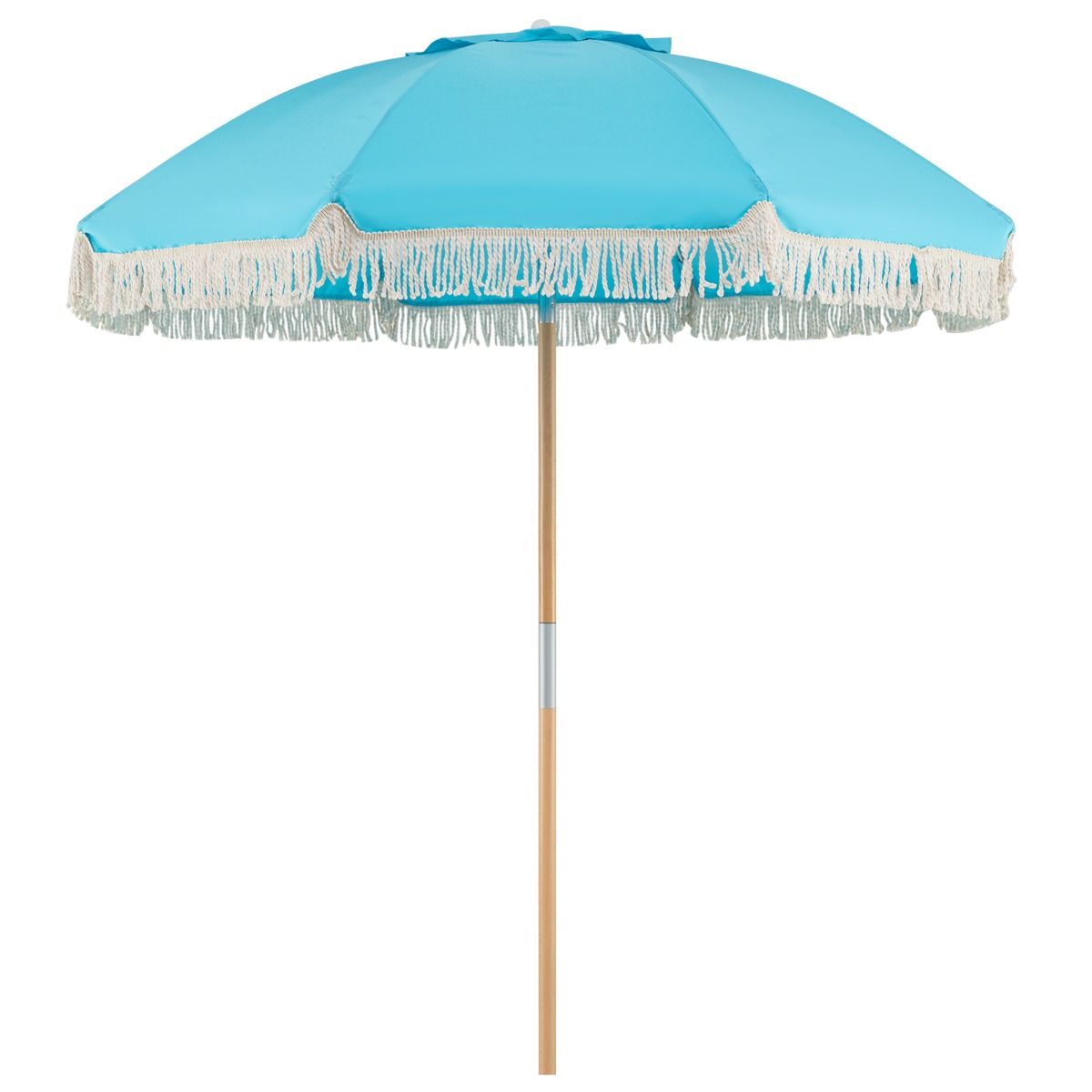 Coast tuinparasol met franjes - houten strandparasol - verstelbare hellingshoek - blauw