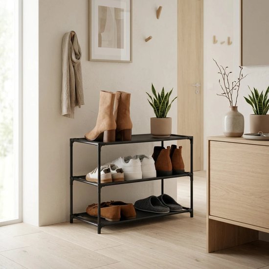 5Five Schoenenrek Intissa - 3-laags - metaal/kunststof - 57 x 25 x 39 cm - voor 9 paar schoenen - zwart