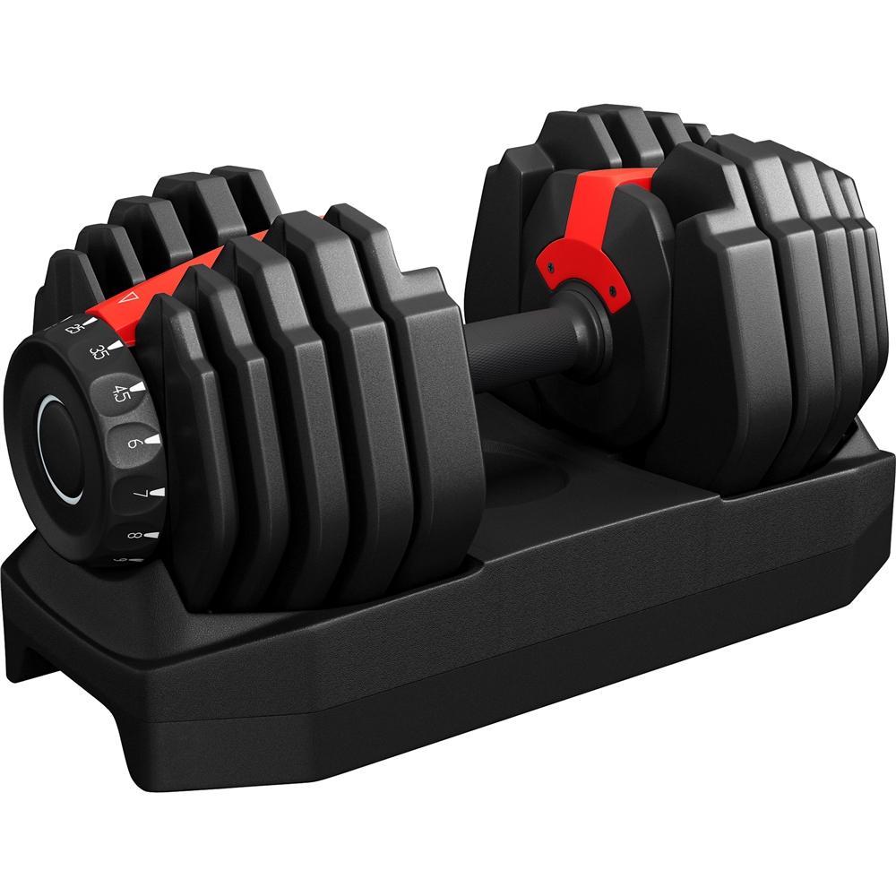 Yaheetech Verstelbare Dumbbellset 2,5-24 kg - 15-in-1 Snelinstelling - Zwart/Rood - 42x21,5x22 cm