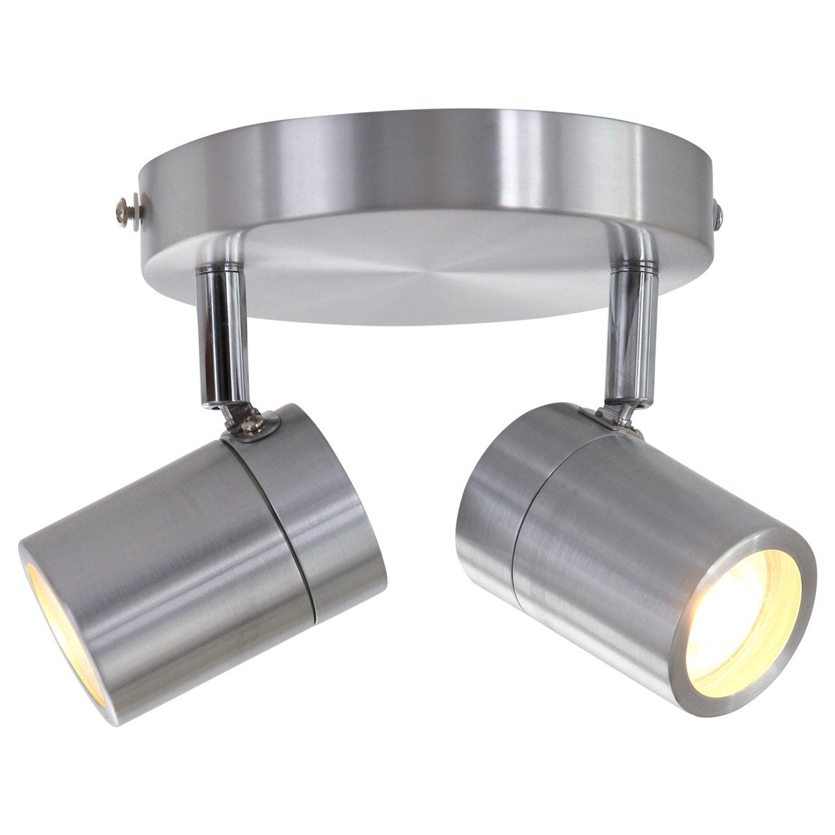 Staalkleurige 2-lichts spot Upround 2487ST - Draaibaar en kantelbaar - Modern design - Inclusief lichtbronnen - Mexlite - Geschikt voor binnen gebruik, IP44, max. diepte 15 cm