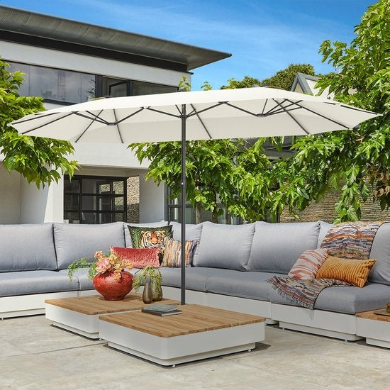 LifeGoods Dubbele Parasol - 270x460cm - tot 15 Personen - Waterdicht - met Hoes - Crème
