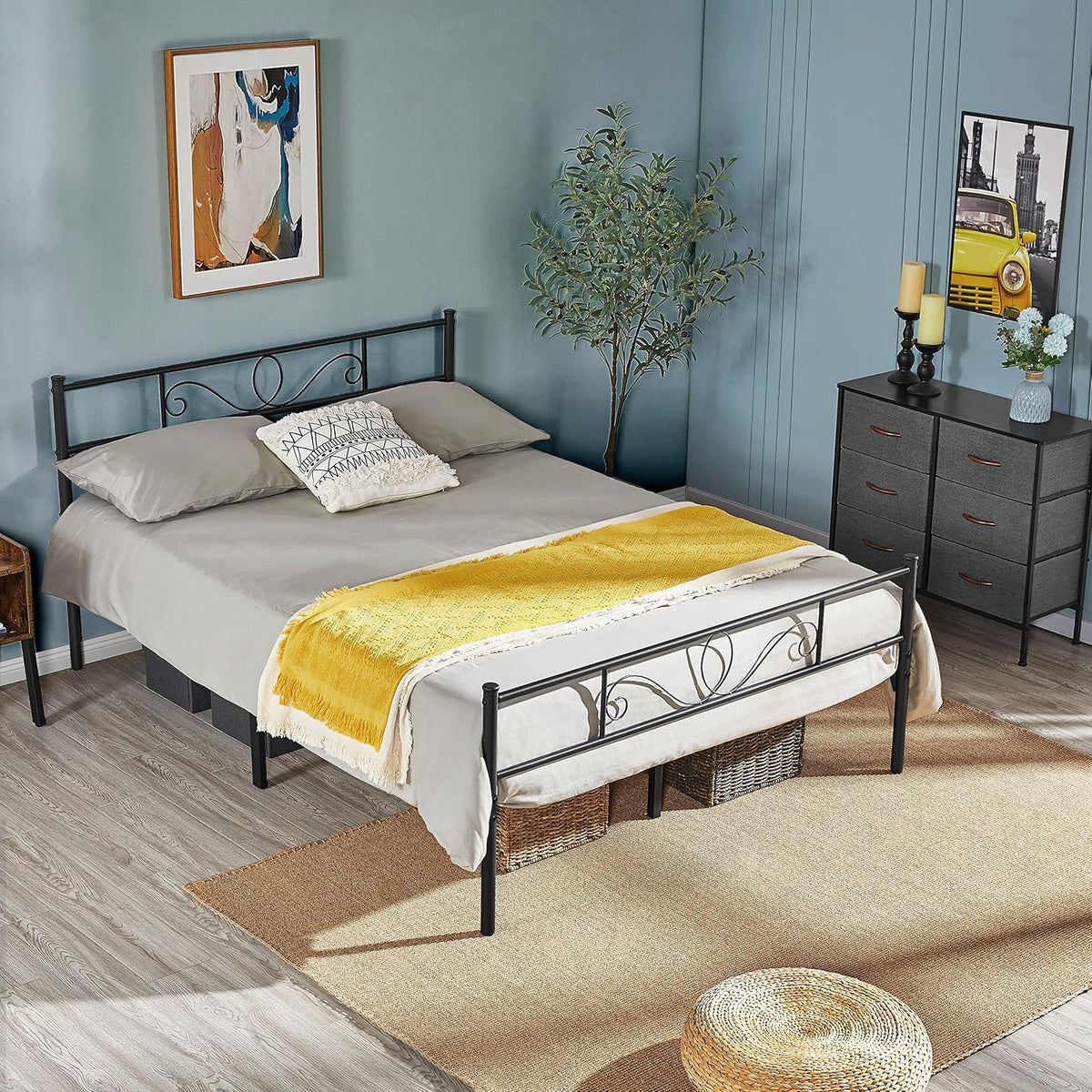 Yaheetech Metalen Tweepersoonsbed 140 x 200 cm - Zwart Bedframe - Met Lattenbodem