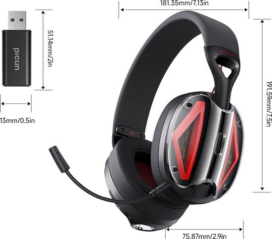 Picun G1 - 2.4GHz Draadloze Gaming Headset - Over ear koptelefoon - Met microfoon - PC/PS4/PS5/Nintendo Switch - Zwart rood
