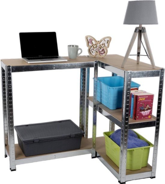 Kinzo - Stellingkast (Heavy Duty) - 5 MDF Planken, Max. 750 kg, Montage Zonder Schroeven - 172 x 75 x 30 cm - Metaal/MDF - Grijs/Bruin