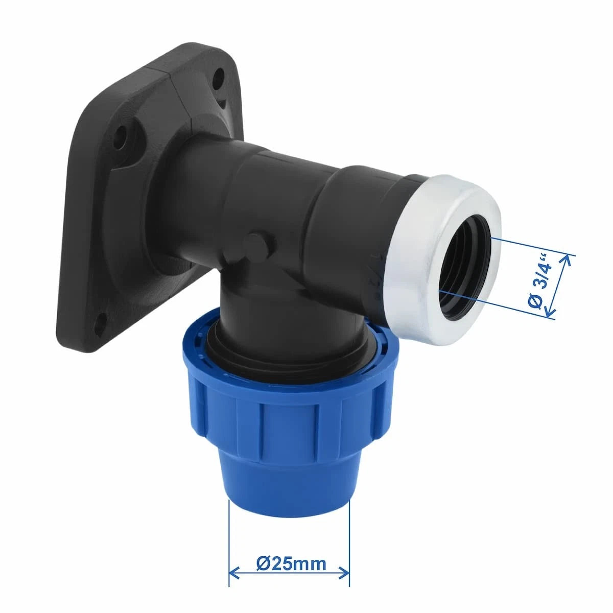 SmartProduct Wandhoek Kompressiekoppeling 25 mm 2 Stuks – Zwart & Blauw – PP