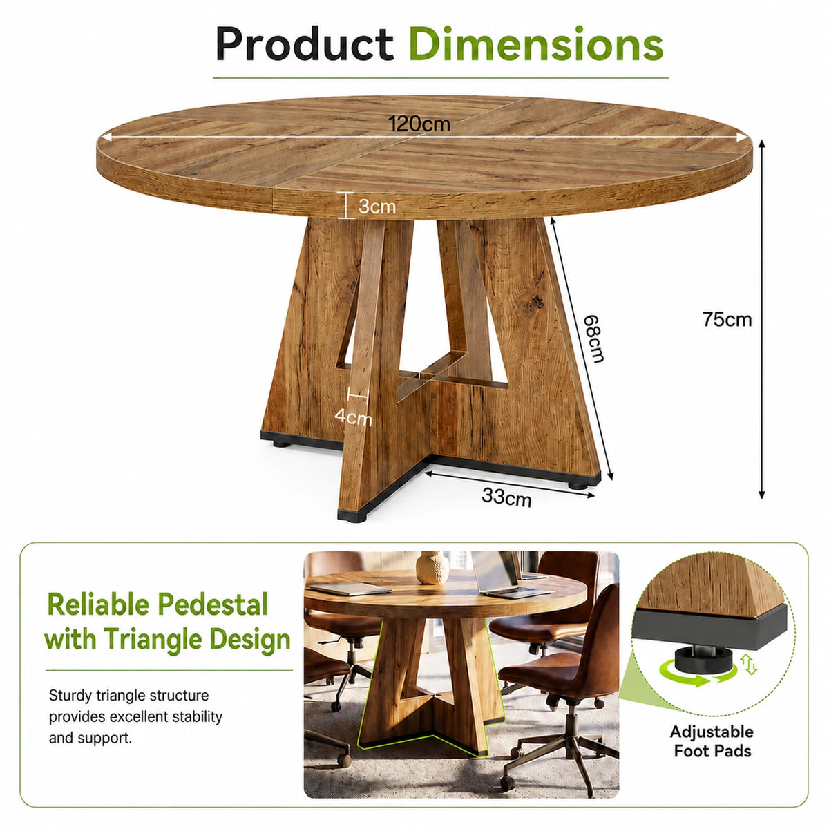 Lantine Ronde Eettafel 120 cm - Landelijke Keukentafel voor 4 Personen - Stevig Metalen Frame - Rustieke Afwerking
