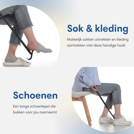 Safe Life Schoenlepel lang - 3 lengtes - Incl. aankleedstok en sokkenhulp - 3-in-1 functie