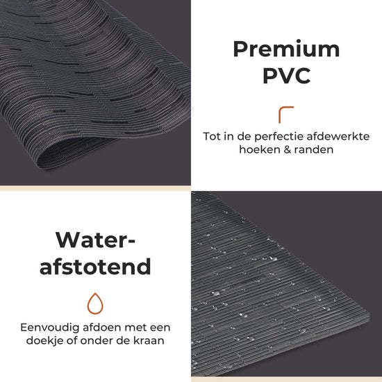 Castagnola Placemats - Placemat van Kunststof - Onderlegger - Onderzetter - Placemats Plastic en PVC - 6 Stuks - 45 x 30 cm - Zwart