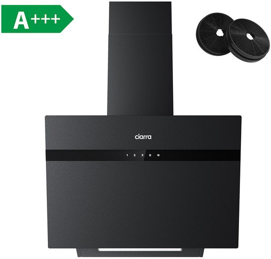 CIARRA CBCG6736H-G 60cm Schuine Afzuigkap Zwart – Melkglas met anti-vingerafdruk – met WiFi - inclusief set koolstoffilters – 650m3 - energieklasse A+++