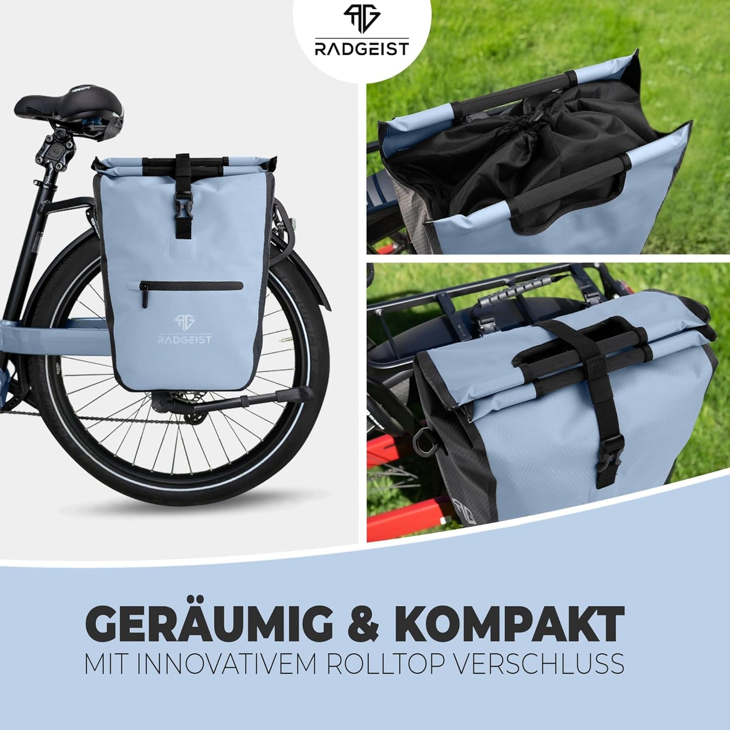 RADGEIST fietstas voor bagagedrager I fietstas shopper met uitneembare koeltas I boodschappentas & boodschappendraagtas 22-28 liter - blauw