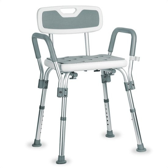 Goliving Verstelbare Douchestoel - Afneembare Arm- en Rugleuning - Douchekruk met Douchekop houder - Antislip - 3.2 kg - Hoogte 70-84 cm - Wit
