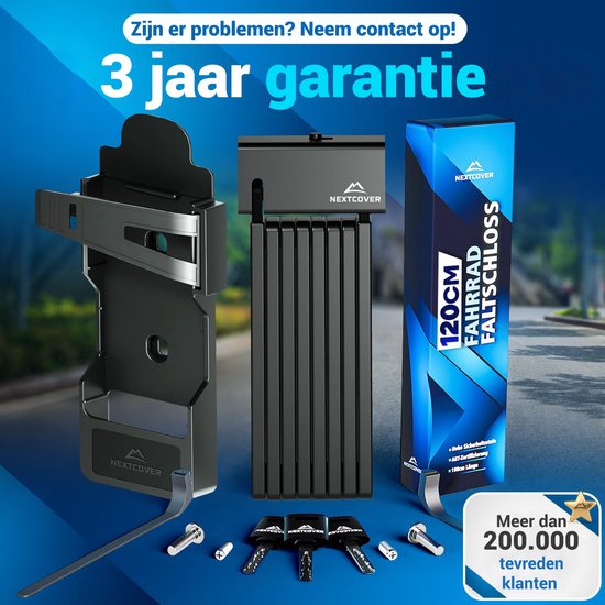 Nextcover Vouwslot 120cm FoldOne | Fietsslot met Drie Sleutels | Fiets Slot met Houder | Slot voor Fietsen, E-Bikes, E-Scooter | SteelSecure-Technologie 3.0