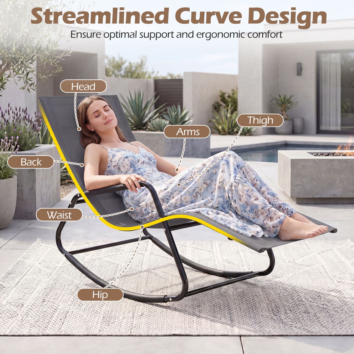 Coast tuinligstoel - ergonomische schommelstoel - ademend metaalframe - beige