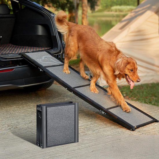 Jake en Jacky Hondenloopplank voor Auto - Opvouwbare Hondentrap - Antislip Loopplank voor Hond - Inklapbaar – Reflecterend - 160x44 cm - Gewicht tot 70 kg