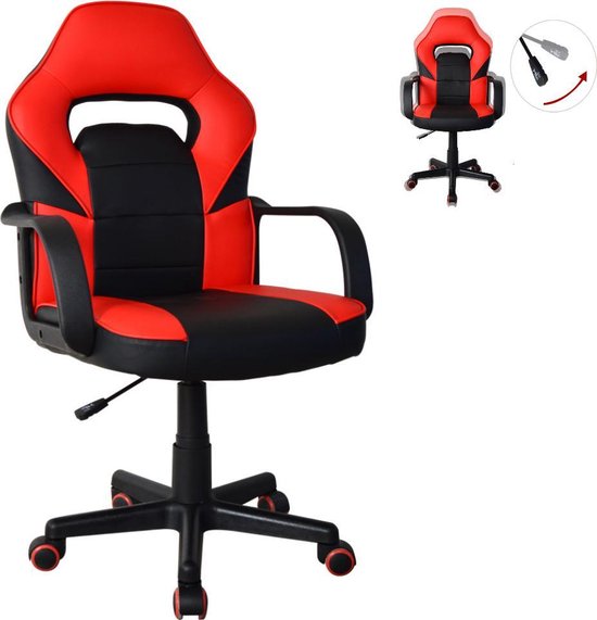Gamestoel Thomas junior - bureaustoel gaming stijl - hoogte verstelbaar - rood zwart