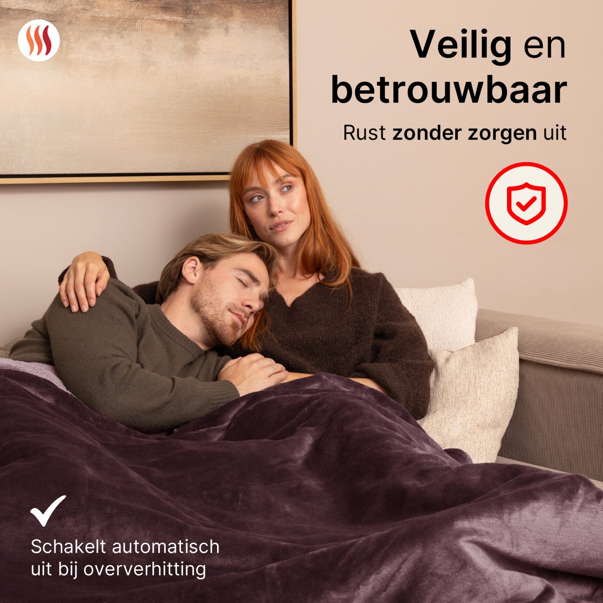 Seranova Elektrische bovendeken XXL - 180 x 160 cm - Fleece & sherpa - Kastanjebruin