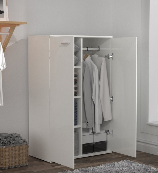 VDD - Kledingkast kinderkamer - Legplanken en hanggedeelte - 120 cm hoog - Wit