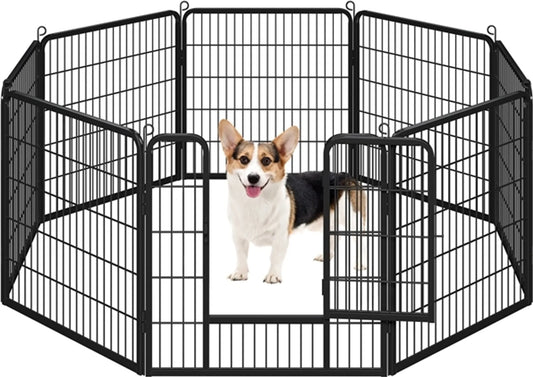 Yaheetech Opvouwbare Hondenren & Puppyren 8-Delig Met Deur En Grondpennen 80 cm Hoog – Zwart – Metaal