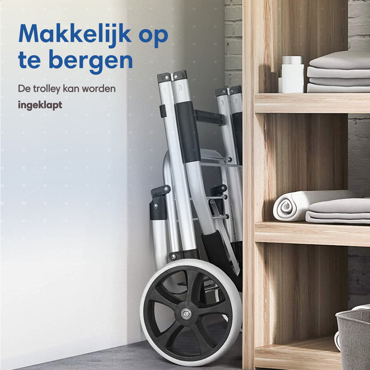 SafeLife Boodschappentrolley Grijs – 38 × 45 × 103 cm – Inklapbaar, Lichtgewicht & Met Koelvak