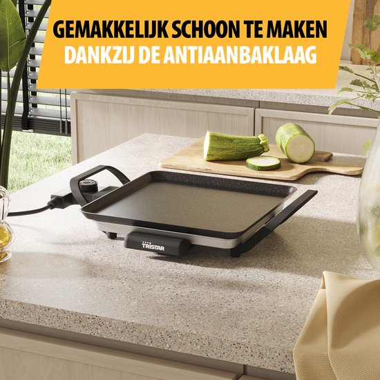Tristar Bakplaat - BP-2666 - Gourmet, Grillplaat S 28x28cm - 2 personen- 800 W - Instelbare thermostaat - Camping geschikt