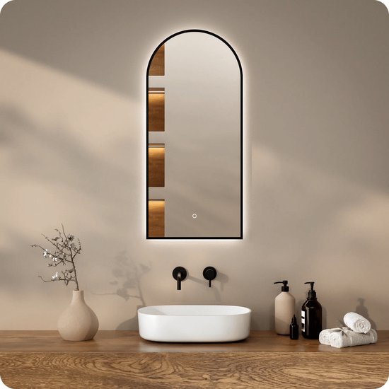 Mirlux Badkamerspiegel met LED Verlichting & Verwarming – Wandspiegel Arch – Anti Condens Douchespiegel - 45x100 cm