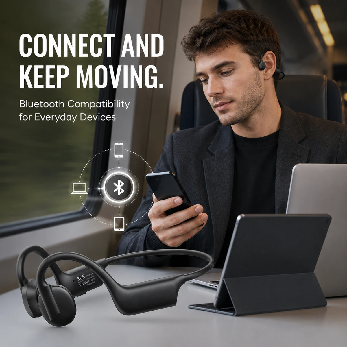 Verbex K08 Bone Conduction Oordopjes - Bluetooth - Open-Ear - Zwart - Sport - Handsfree Bellen