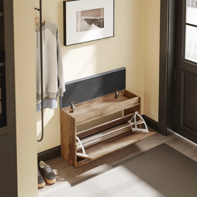 SoBuy Schoenenbank 75 x 24 x 53 cm - Bruin - Met 2 Uitschuifbare Legplanken en Zitting