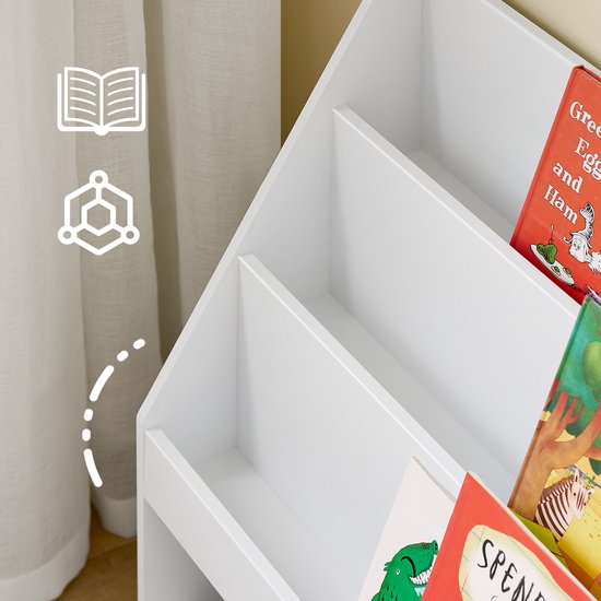 SoBuy Montessori KMB118-W Boekenkast voor kinderen, kinderrek met 3 opbergvakken en speelgoed opbergrek, kinderkamer, boekenrek en speelgoedrek, wit, 100 x 80 x 30 cm
