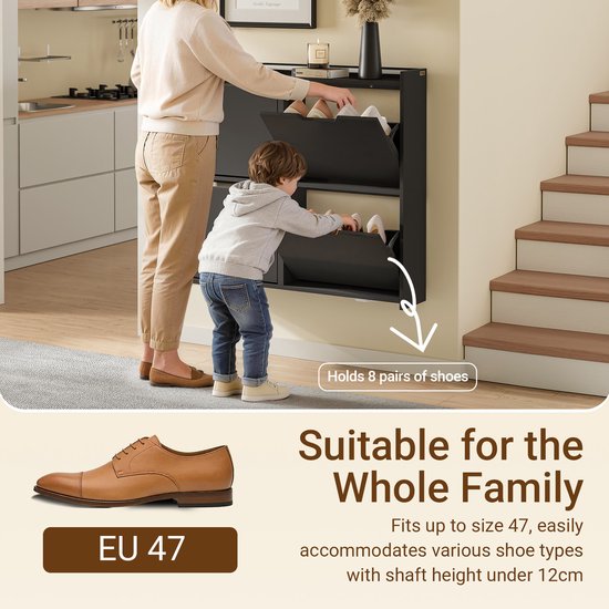 SoBuy Schoenenkast voor entree - Schoenenrek van hout met led en design - Voor entree en hal, voor kleine ruimtes - Zwart, 100 x 19 x 93 cm, FSR100-E-SCH