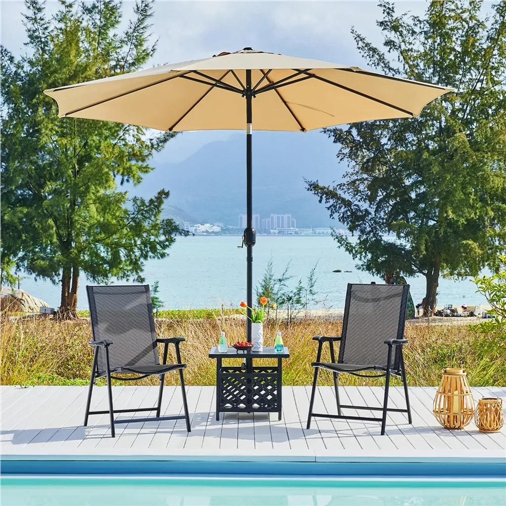 Yaheetech Tuinstoelen Set van 2 – Zwart – Opvouwbare Hoge Rug Stoelen 54 × 57 × 93,5 cm – Belastbaar tot 150 kg