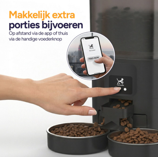Viervoeter Feed Dual Voerautomaat - Zwart - 28 x 22 x 36 cm - 7L, Dubbele Bak, App & WiFi