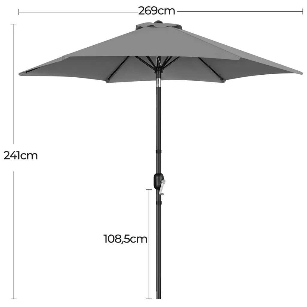 Yaheetech Tuinparasol met Kantelfunctie en Slinger - Grijs - Ø 269 x 241 cm