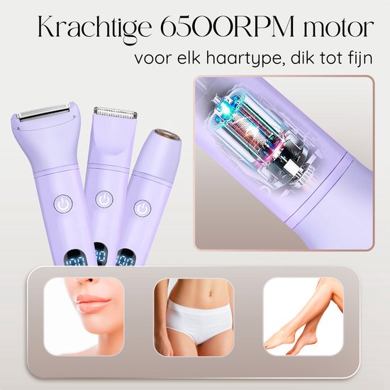3-in-1 Ladyshave met Display - Gezicht - Oksels - Benen - Bikinilijn - Sansbeauté® - Scheerapparaat Vrouw - Ontharingsapparaat Electrisch Ontharen - Gezichtsontharing Dames - Trimmer Vrouw - Ladyshaves Bikini - USB Oplaadbaar
