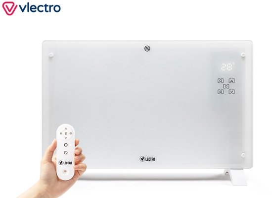 Vlectro - Elektrische Kachel & Convector Kachel - 2000W - LED Display & Afstandsbediening - Wit Metaal & Kunststof - Muurmontage & Vrijstaand - Energiezuinig met Thermostaat