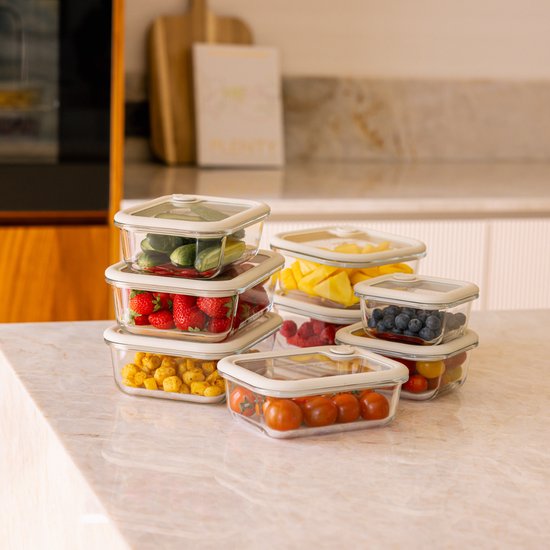 Safecourt vershoudbakjes - volledig van glas (100% micro-plastic vrij) - oven, vriezer, magnetron en vaatwasser - 8 delige set