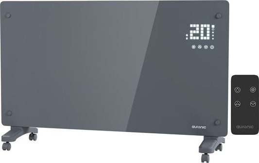 Auronic Elektrische Kachel – Convectorkachel met Thermostaat en Afstandsbediening - Glazen Paneelverwarming - 2500W Heater - Grijs