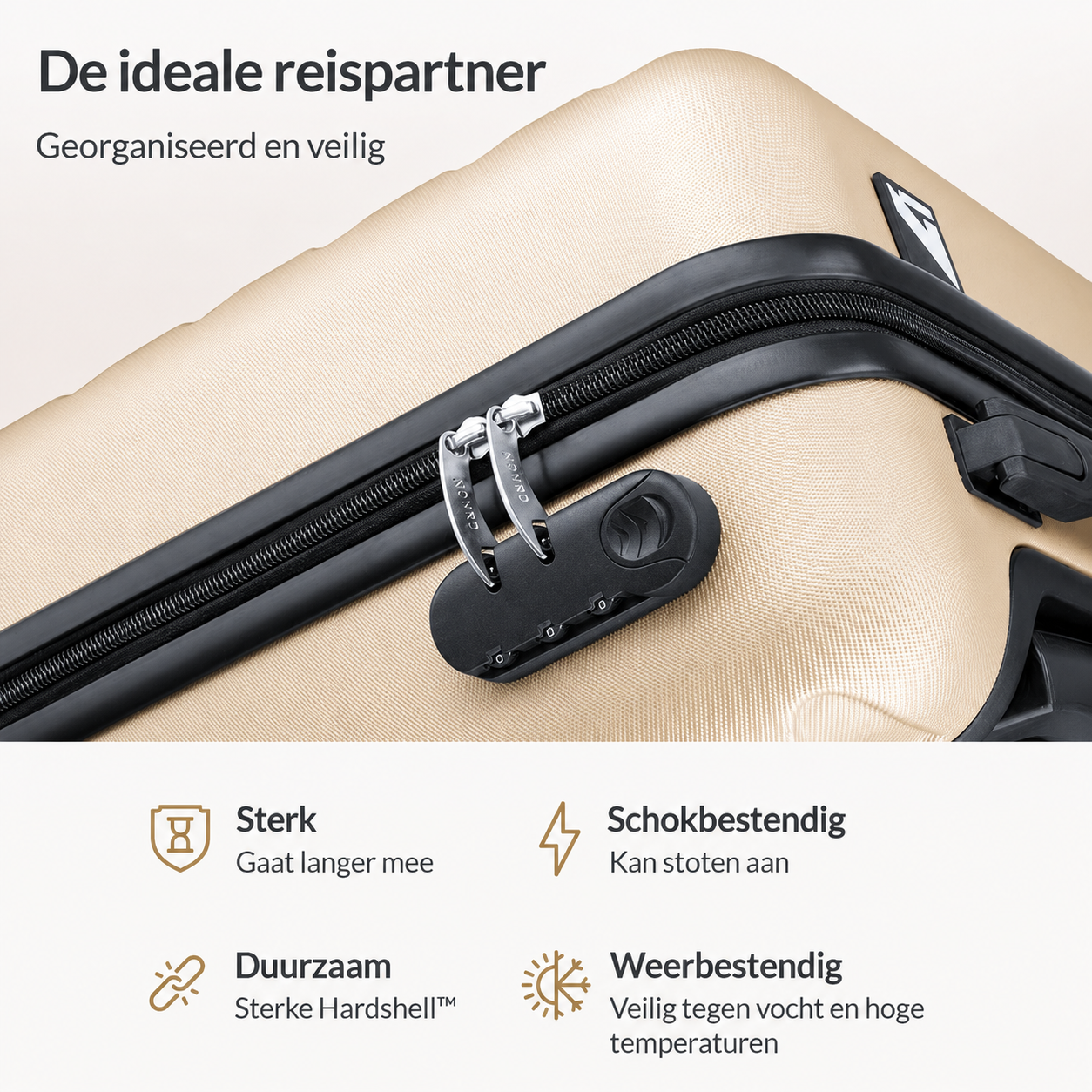 NOHRD Handbagage Koffer - 38 L - Champagne - Reiskoffer - 55x35x20 cm - Trolley - Lichtgewicht - Incl. Slot