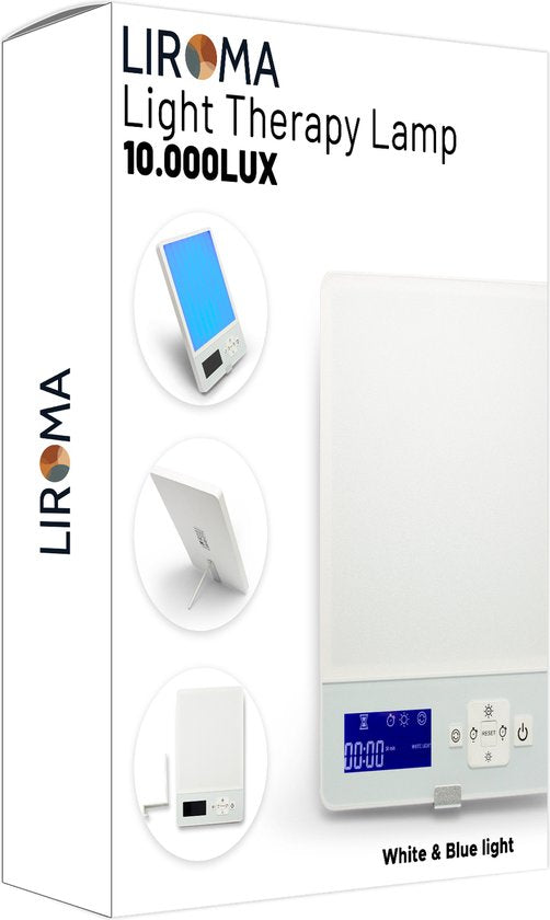 LIROMA® Daglichtlamp - Blauw en Wit licht - 10.000 LUX - Timer - Lichttherapie - Bureaulamp
