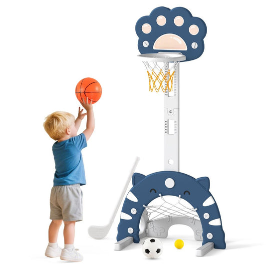 Coast 3-in-1 Kinderbasketbalring – Basketbal, Voetbal & Golf – Verstelbaar – Grijs/Blauw – 65 x 49 x 151 cm