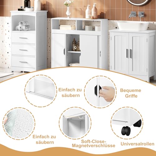 Eugad Badkamerkast met Wielen Multifunctioneel - Wit MDF - 70 x 20 x 71,5 cm
