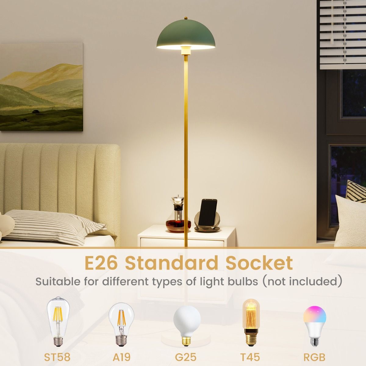 Coast Staande Lamp - verstelbare lampenkop - onbreekbare lampenkap - goud, groen en wit - 163 cm
