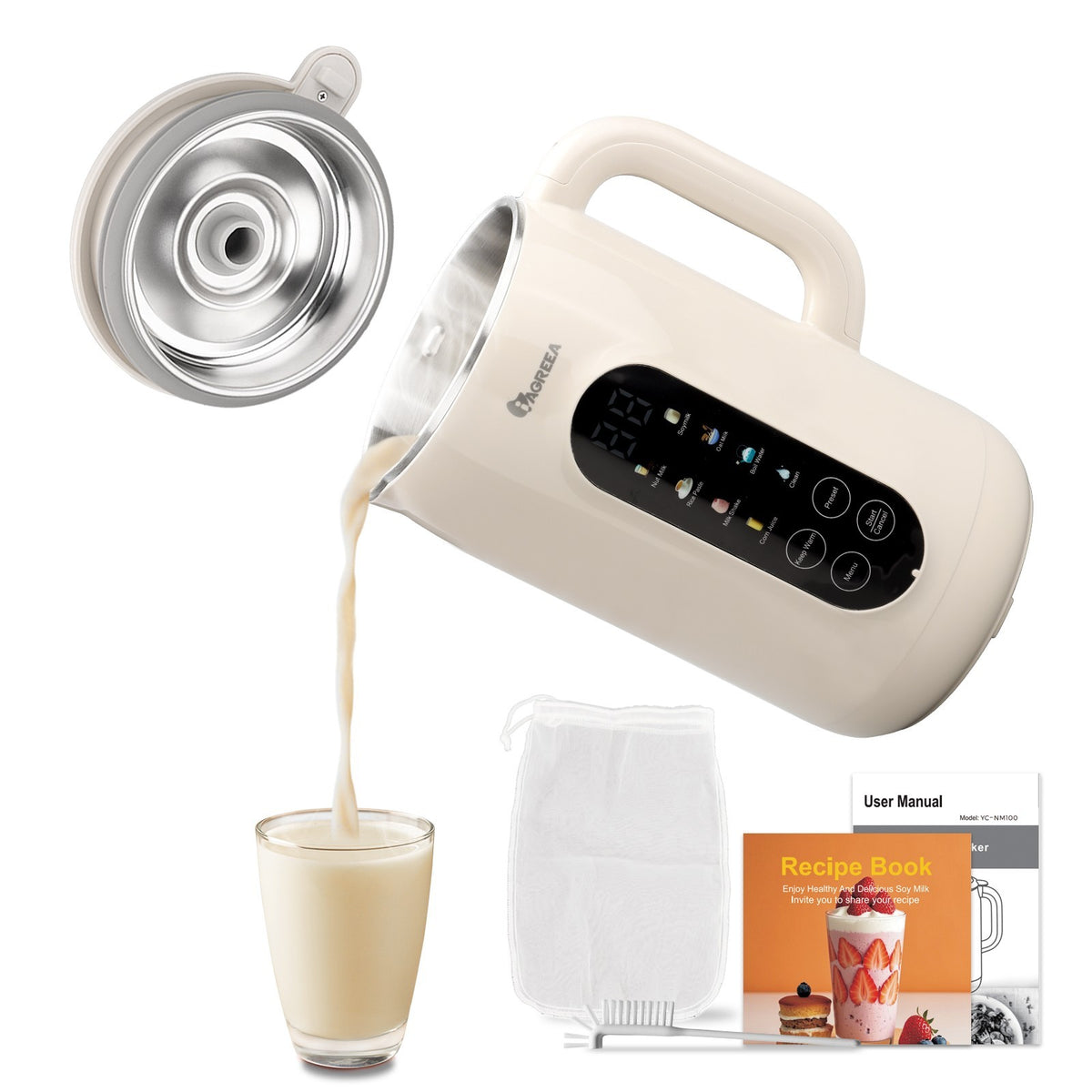 IAGREEA 10-in-1 notenmelkmaker met roestvrijstalen deksel - BPA-vrij materiaal perfect voor zelfgemaakte amandelmelk