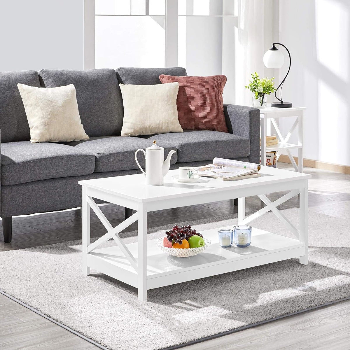 Salontafel met 2 Legplanken en X-Vormig Frame 100 × 50 × 45 cm Wit
