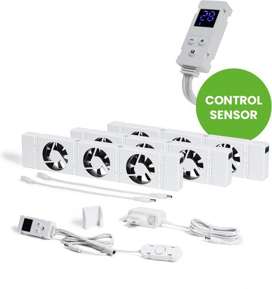 SpeedComfort Radiator Ventilator met Control Sensor - Trio Set (3x) - Sneller Verwarmen - Tot 22% Energiebesparing - Geschikt voor Warmtepomp - Meerdere Snelheden - Simpel te Plaatsen - Fluisterstil - Nederlands Product - Wit